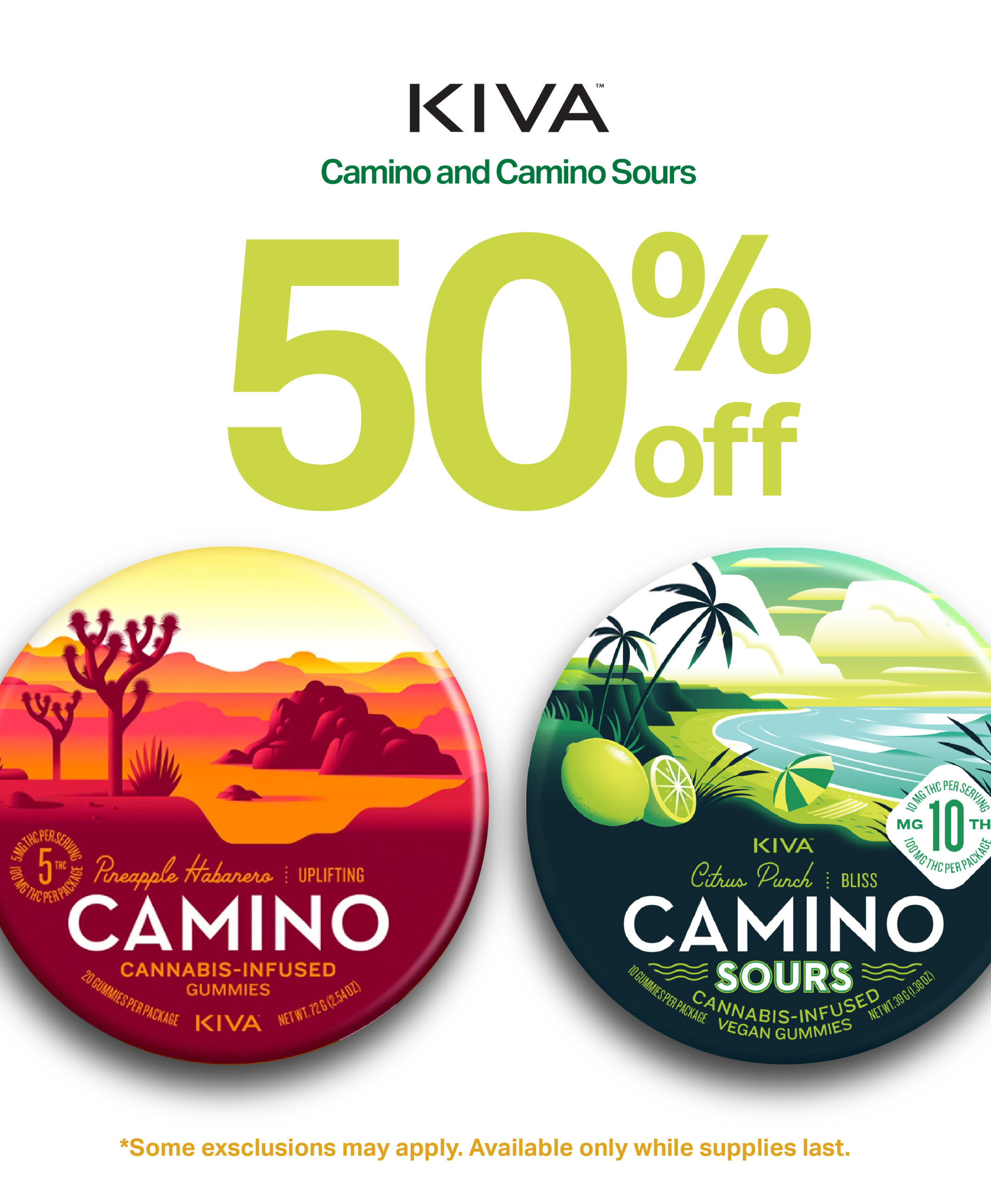 Kiva Camino and Camino Sours 50% off