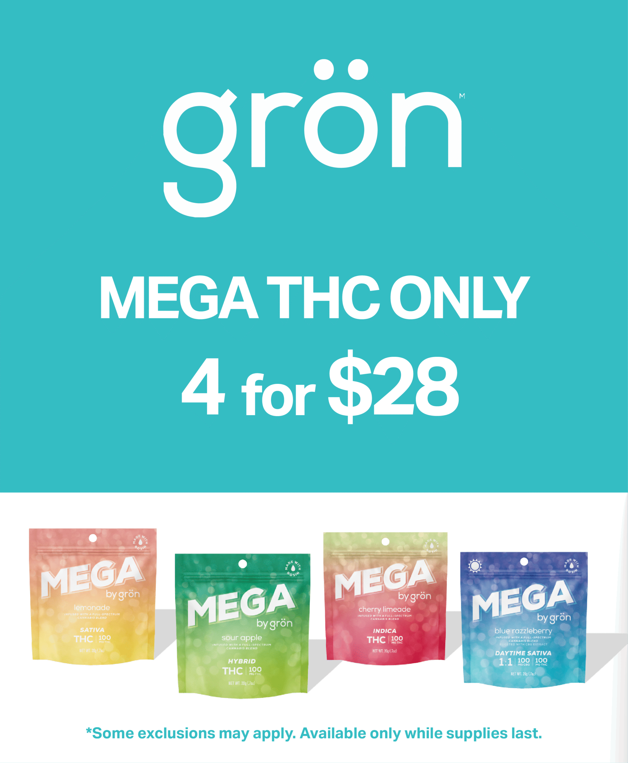 Gron 4 for $28, Mega THC only