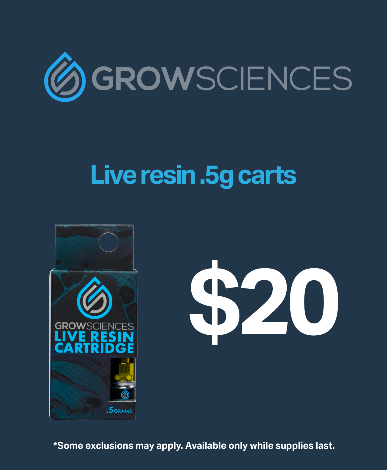 Grow Sciences Live Resin 0.5g carts $20
